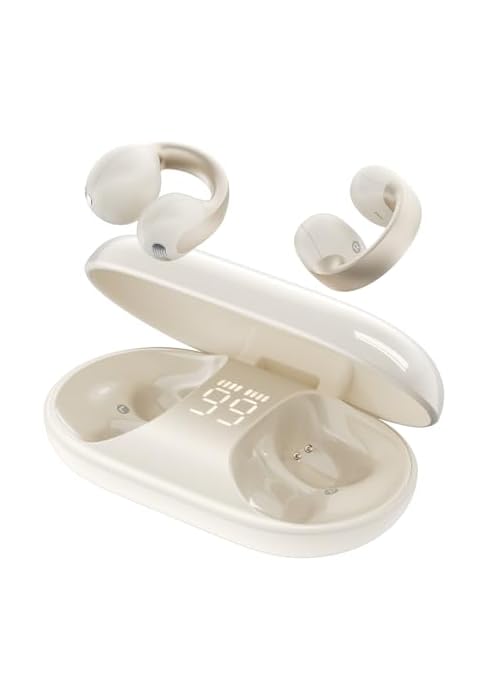 TALIX Open Ear Clip-On Wireless Bluetooth 6.0 Earbuds X7, White | Ultra-Light 4.8g, LED Battery D...