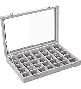 Frebeauty Velvet Jewelry Tray 35 Grid Jewelry Organizer with Clear Lid Transparent Earring Organi...