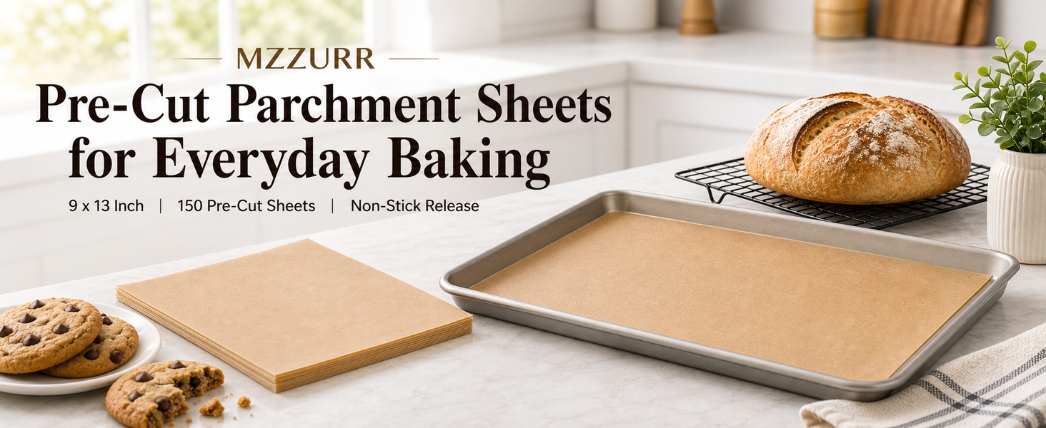 MZZURR 9x13 parchment paper sheets in a clean everyday baking banner.