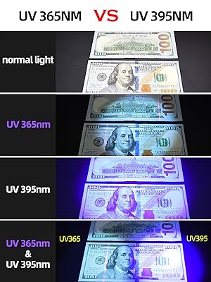 UV 365nm light works better on detecting banknote