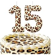 Yellow 15th Birthday Candles, Number Candle Birthday Cake Topper Decorations for Cheetah Themed P...