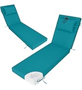 Odsiikly Outdoor Lounge Chair Cushions Set of 2, Pool Chaise Cushion with Pillow,Ties,Removable C...