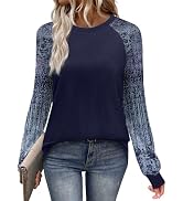 WIHOLL Long Sleeve Shirts for Women Color Block Raglan Tops Casual Crewneck Basic Tees Fall Cloth...