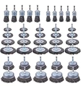 Rocaris 40 Pack Carbon Steel Wire Wheel Brush with 1/4-Inch Hex Shank, Cup Brush, Wheel Brush, Pe...