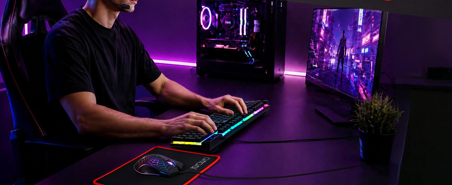 4 in 1 Gaming Keyboard Mouse Mousepad and Headset with mic Combo USB Wired RGB Backlit Gamer Bundle