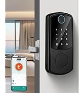 Smart Door Lock, Fingerprint Password IC Card Key Tuya APP, Security Smart Deadbolt with Touchscr...