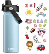 baab 18oz Kid Water Bottle, Insulated Water Bottle with Lockable Spout Lid & Stickers, 18/8 Stain...