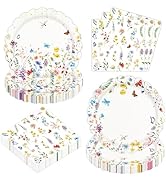 BOKFJBP 75PCS Wildflower Plates and Napkins Party Supplies,Disposable Scalloped Spring Floral Bab...