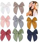 DEEKA 8 PCS Large Fable Hair Bow Cotton Linen Hair Bow for Toddlers Girls Handmade Neutral Bow Ha...