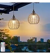 TWINKVILLA Hanging Pendant Lights, Battery Operated Outdoor Chandelier with Warm White LED Bulb f...
