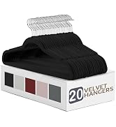 MOONLIGHT20015 Velvet Hangers 20 Pack - Non Slip Black Felt Hangers with 360° Rotatable Swivel Ho...