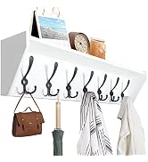 WEBI Coat Rack Wall Mount with Shelf,35" Long White Shelf with Hooks Underneath,7 Triple Hooks,Wa...
