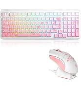 DAREU EK98pro Sakura Pink Wireless Mechanical Keyboard and Wireless Gaming Mouse with Charging Do...