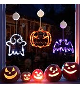 LOLStar Halloween Decorations 3 Pack Orange Pumpkin, White Ghost, Purple Bat Halloween Window Lig...