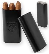Mantello Black Leather Cigar Case with Interior Cedar Lining