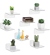 Bolidery 8 Pack Small Wall Shelf, 4'' Acrylic Wall Shelves Display Ledges for Storage & Decoratio...