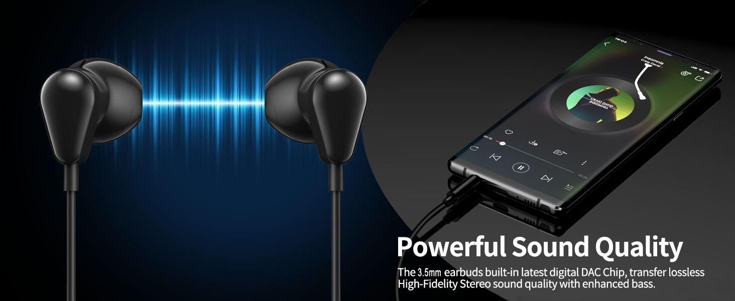 3.5mm Earbuds Hi-Fi Stereo Headphone Bass Wired Earphones with Mic Volume Control
