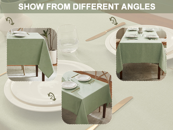 IVAPUPU Textured Linen Rectangle Table Cloth, Sage Green