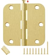 AmzGod Gold Door Hinges - 18 Pack 3.5 Inch Rounded with 5/8" Radius Satin Brass Door Hinges for I...