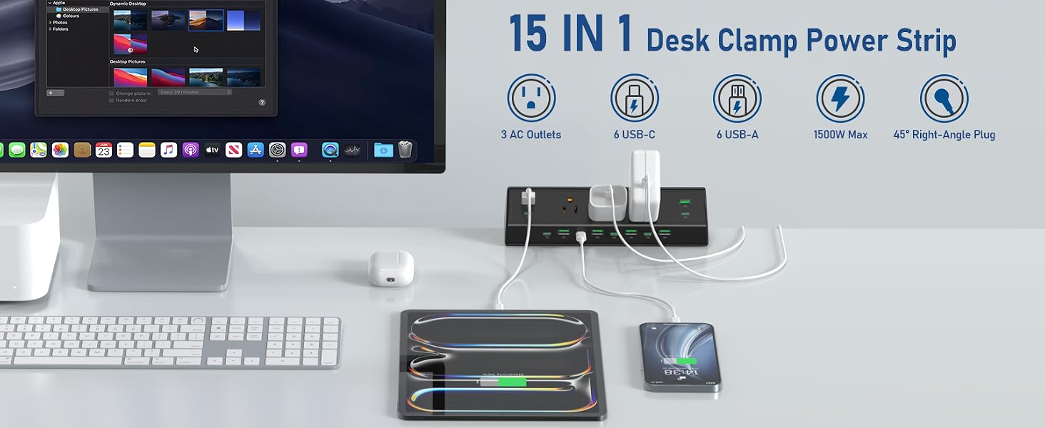 desk clamp power strip surge protector