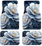 Artistic Fabric Car Floor Mats-Non-Slip Rubber Backing,Peony Floral,Front (26.8x17.3in) & Rear (1...