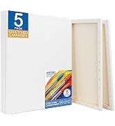 FIXSMITH Stretched White Blank Canvas - 16x20 Inch, 5 Pack,Primed Large Canvas,100% Cotton,5/8 In...