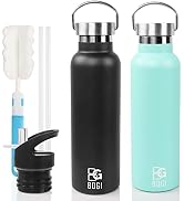 BOGI Stainless Steel Water Bottle, 2 Pack 20oz Vacuum Insulated Water Bottle with Straw Lid, BPA ...