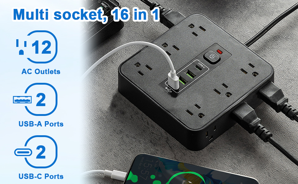16-in-1 Power Strip Surge Protector
