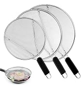 Splatter Screen for Frying Pan - 9.8" 11.4" 13" Stainless Steel Fine Mesh Grease Splatter Guard w...