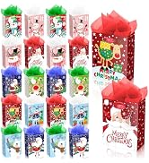 JWSCYSY 20Pack Small Chirstmas Gift Bags with Tissue Paper and Tag, Mini Paper Bags with Handles ...