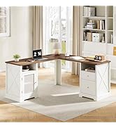 ChooChoo Modern L Shaped Corner Desk 55"x55" with Files Drawers and Storage Cabinet, Home Office ...