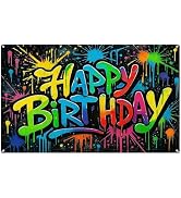 Nuxovilar Happy Birthday Banner, Graffiti-Style Birthday Backdrop for Party Decorations, 71x43 Inch