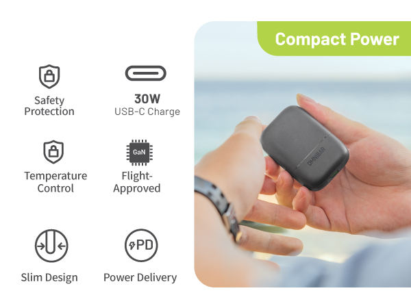 30W Slim Flat Wall Charger with GaN Tech and PD Fast Charging