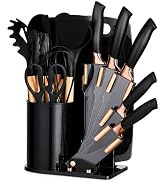 19-Piece Black Kitchen Utensils Set with Knife Set & Cutting Board - Silicone Cooking Utensils wi...