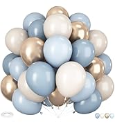 Dusty Blue and Gold Balloons, 60 PCS 12 Inch Sand White Slate Blue Fog Pastel Baby Blue Metallic ...