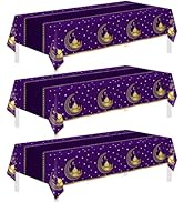 Childom 3 Pack Ramadan Mubarak Tablecloths for Eid Mubarak Decorations,54" x 108" Plastic Disposa...