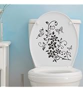 Black Flowers Butterfly Bathroom Toilet Seat Lid Cover Decals Stickers PVC Sticker Removable Self...