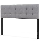 Giantex Linen Upholstered Headboard, Adjustable Width Button Tufted Headboard Only with Solid Woo...