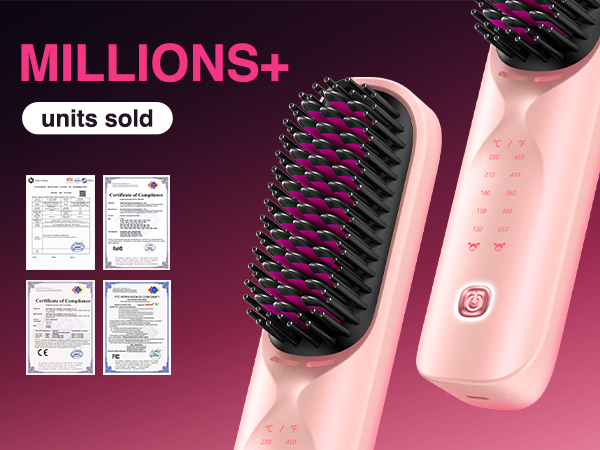 cordless hair straightening brush portable hair straightener women wireless travel gift Pink ionic