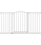 FDW 27” Tall Arched Extra-Wide Pet Gate,Adjustable 28”-51” Openings Walk-Through Metal Safety Gat...
