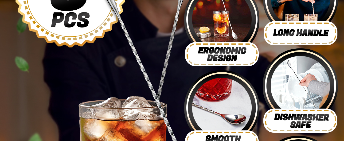 stainless steel coffee stirrers drink stir long handled tea spoons glass cocktail mixing glass