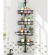Clothink Corner Shower Caddy Tension Pole 4 Tier Rustproof Bathroom Organizer Shelves for Inside ...