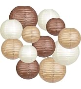 12pcs Brown Cream Paper Lanterns,Hanging Paper Lanterns for Bridal Shower Rustic Boho Birthday We...