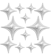 HILAVO 12PCS Silver Star Balloons, 24in 18in 10in Four Angle Star Shaped Balloon Silver Foil Ball...