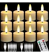 USB Rechargeable 3D Wicks Tealights Candle Flameless Flickering Battery Operated with Remote Cont...