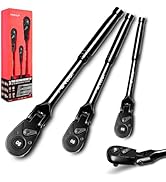 zhax 3-Piece Flex-Head Ratchet Set, 1/4”, 3/8”, 1/2” Drive 90-Tooth Ratchets, Quick Release Rever...