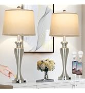LUXEFLOW 30" Silver Table Lamps Set of 2, 3-Way Dimmable Touch Living Room Lamp with USB A+C Port...