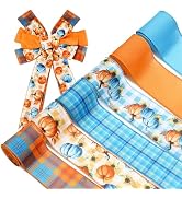 Whaline 6 Rolls Fall Wired Edge Ribbon Blue Orange Pumpkin Plaid Craft Ribbon Decorative Fabric R...
