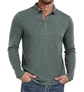 PEGENO Mens Polo Short/Long Sleeve Shirt Classic Button Basic Solid Color Designed Collared Polo ...