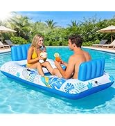 FluSing Innovation Inflatable Tanning Pool Lounger Float for 2 Person, 87” x 44“ Pool Float Chair...